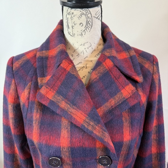 Tribal Plaid Wool Blend Pea Coat - Picture 2 of 10